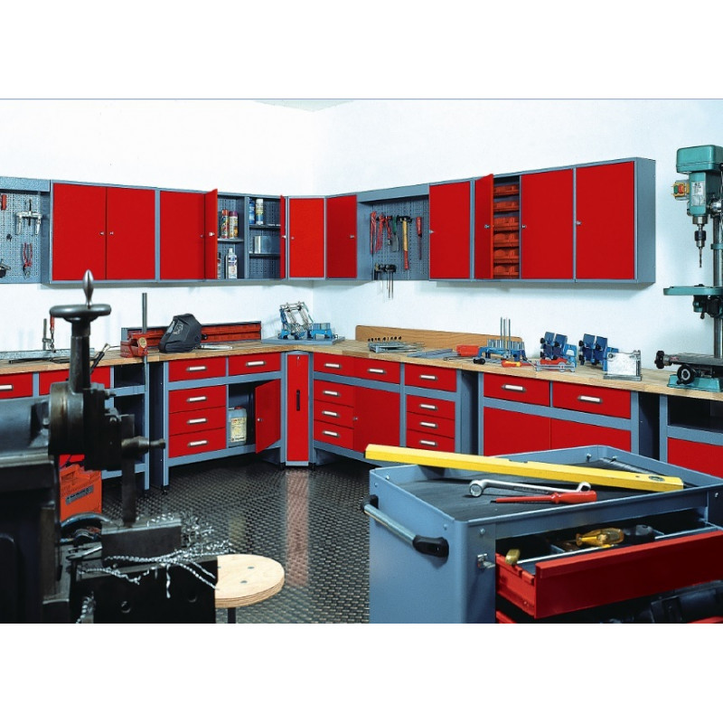 Etabli de mécanicien KUPPER, 120 cm, rouge, 4 tiroirs et espace