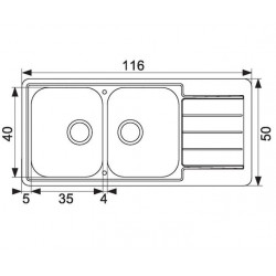 Moderna Evier à encastrer 116 x 50 cm 2 cuves avec égouttoir Kobleo