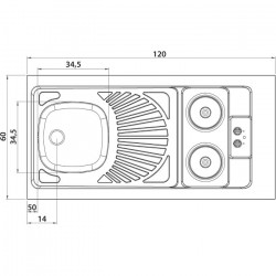 Moderna Evier inox 1200 x 600 mm 1 bac et 1 égouttoir avec plaques électriques Kobleo