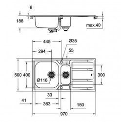 Grohe Evier K400 en acier inoxydable 970 x 500 mm à encastrer 31567SD0 Grohe Kobleo
