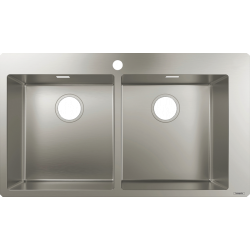 Hansgrohe Evier encastré acier inoxydable 2 cuves 370x370mm S711-F765 trou robin Kobleo