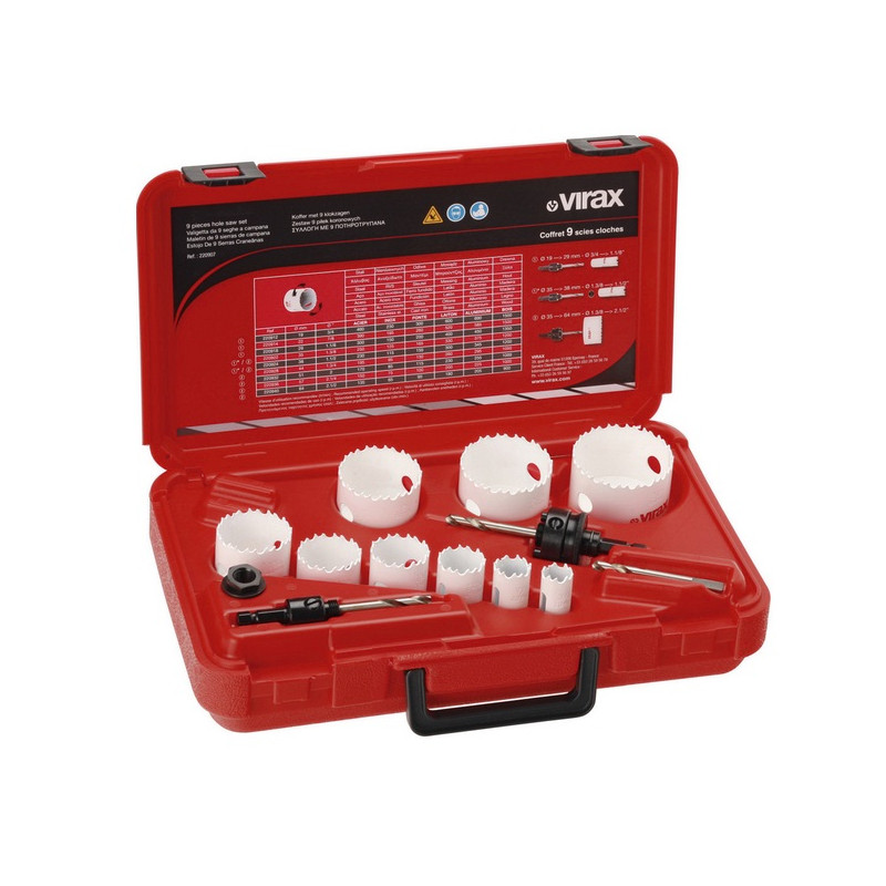 Virax Kit plombier électricien Coffret 9 scies cloches 19-22-29-35-38-44-51 Virax Kobleo