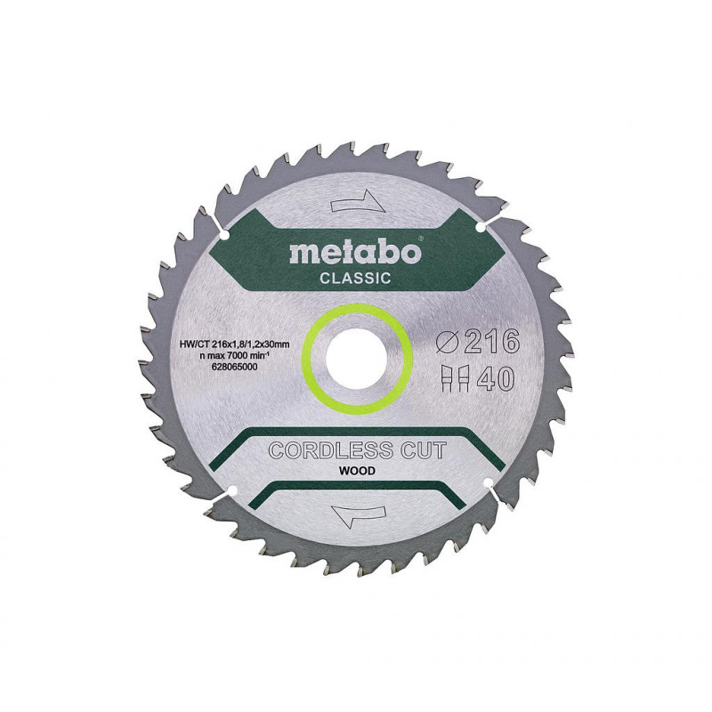 Metabo Lame de scie circulaire 216x30 mm 40 dents WZ «cordless cut wood class Kobleo