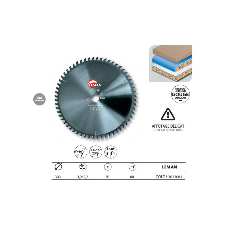 Leman Lame Hm Micro-Grain Mise à Format 303x30x60z Pos. Gouge / Panneaux Kobleo