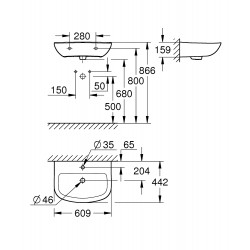 Grohe Lavabo suspendu 60 cm blanc Bau Céramique 39421000 Grohe Kobleo