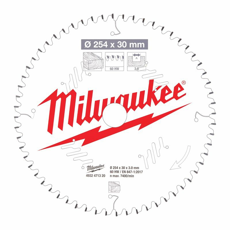 Milwaukee Lame de scie à onglet Diam 254 x 30 x 3.0 mm 60 dents ATB Kobleo