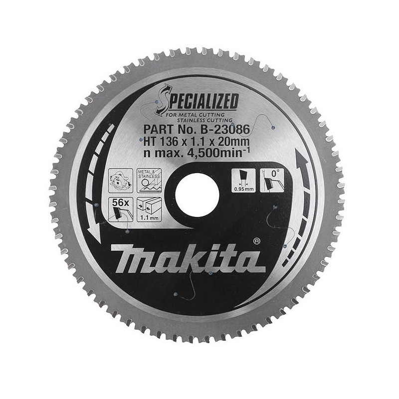 Makita Lames carbures Diam 136 mm 56 dents Inox et Métal B-23086 Makita Kobleo