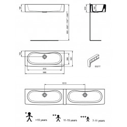 Porcher Lavabo collectif Contour 21 100x40 sans trop plein blanc en céramique Kobleo