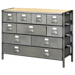Techman Meuble de rangement précomposé plateau acier/bois 10 tiroirs Kobleo