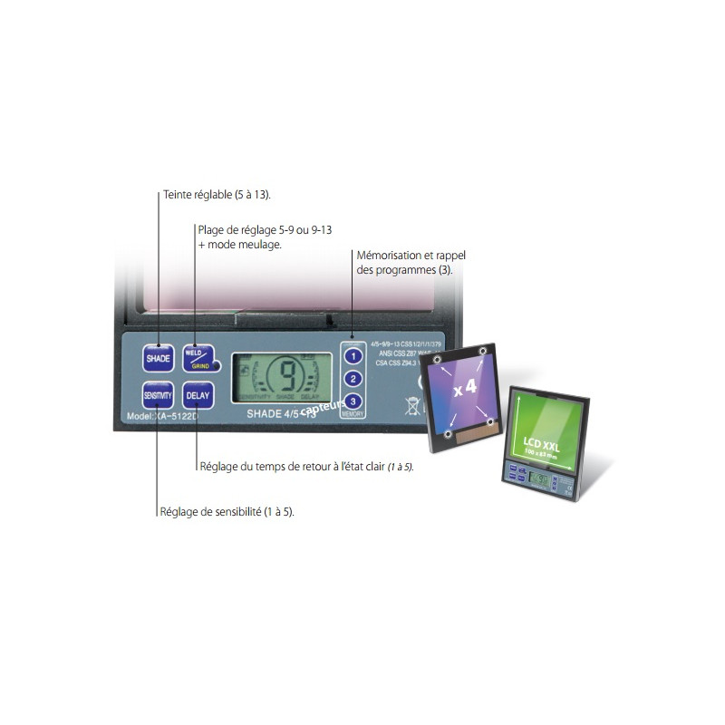 Masque de soudage LCD GYSMATIC 9/13 4 capteurs