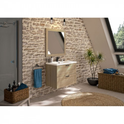 Allibert Meuble sous-plan 80 cm 2 tiroirs bois couleur Chêne hamilton CAMBRIDGE Kobleo