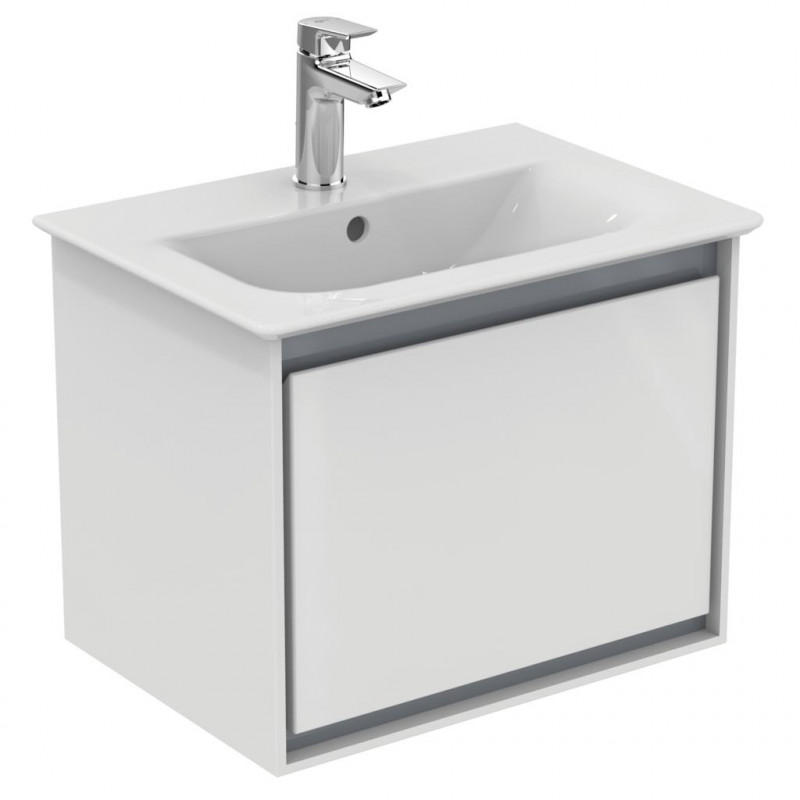 Ideal standard Meuble lavabo-plan 50x36x40cm 1 tiroir Blanc laqué/ Gris plume mat CON Kobleo