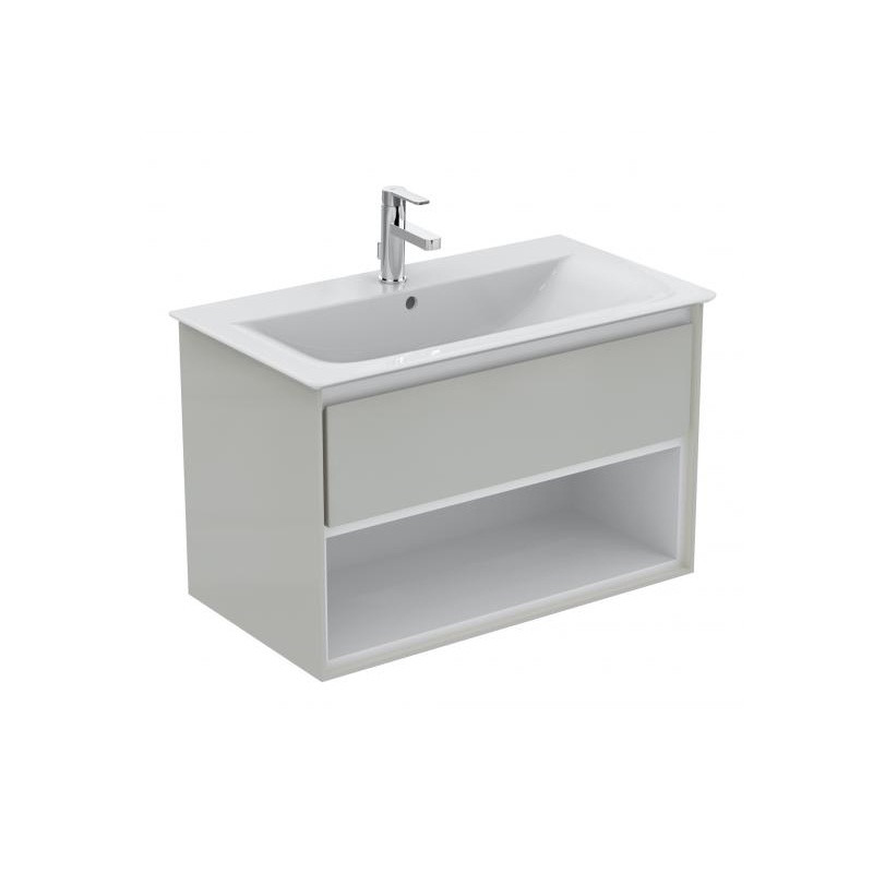 Ideal standard Meuble lavabo-plan 80cm 1 tiroir 1 niche gris plume brillant/blanc mat Kobleo