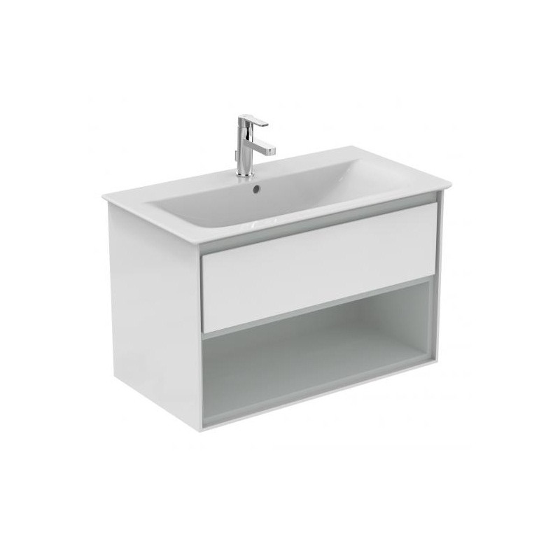 Ideal standard Meuble lavabo-plan 80cm 1 tiroir 1 niche Blanc laqué/gris plume mat CO Kobleo