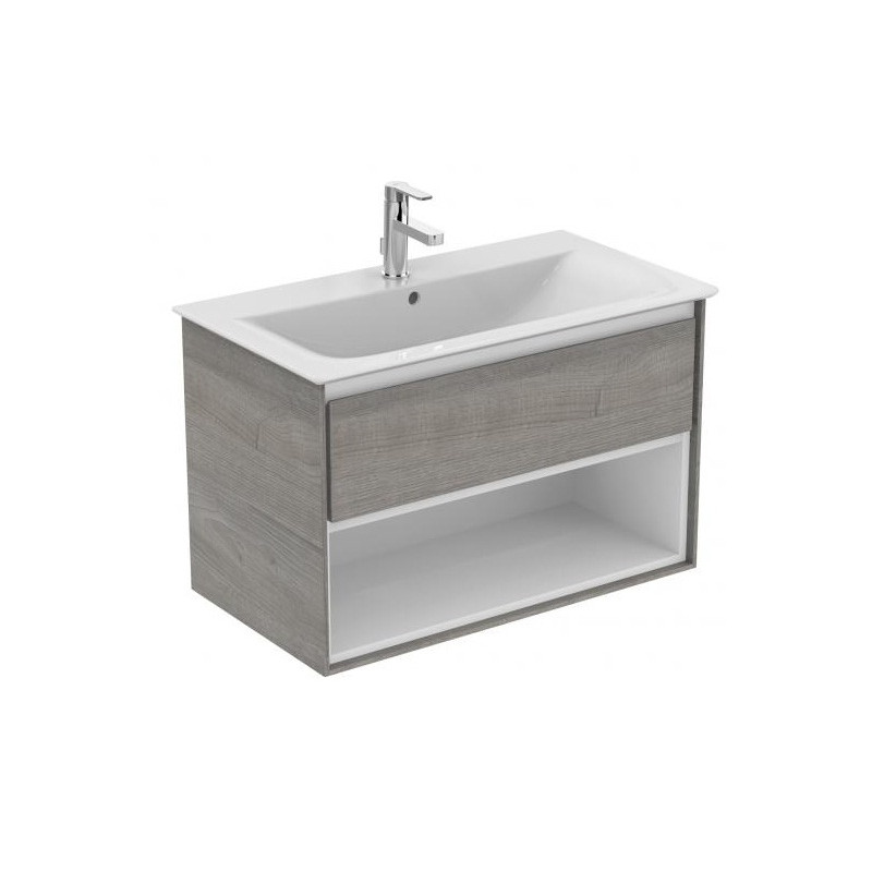 Ideal standard Meuble lavabo-plan 80cm 1 tiroir 1 niche chêne grisé/ blanc mat CONNEC Kobleo
