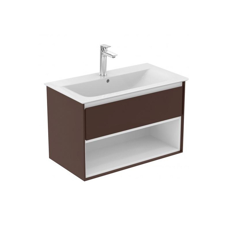 Ideal standard Meuble lavabo-plan 80cm 1 tiroir 1 niche chocolat mat/ blanc mat CONNE Kobleo