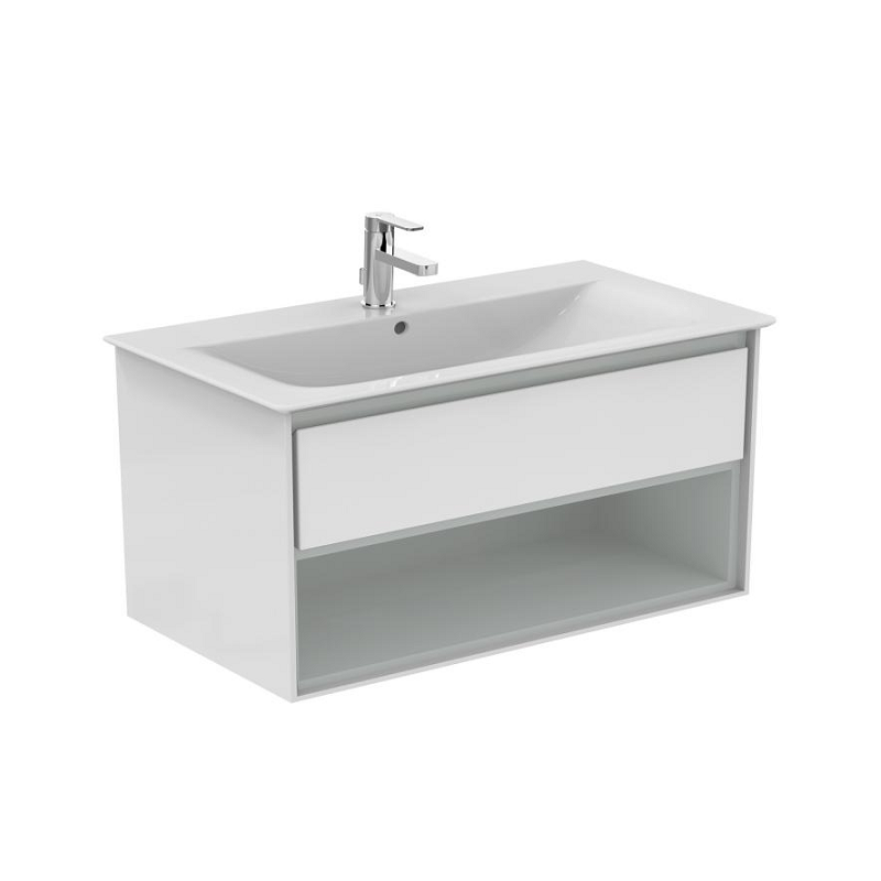 Ideal standard Meuble CONNECT AIR 100cm lavabo-plan 1 tiroir 1 niche blanc laqué/gris Kobleo