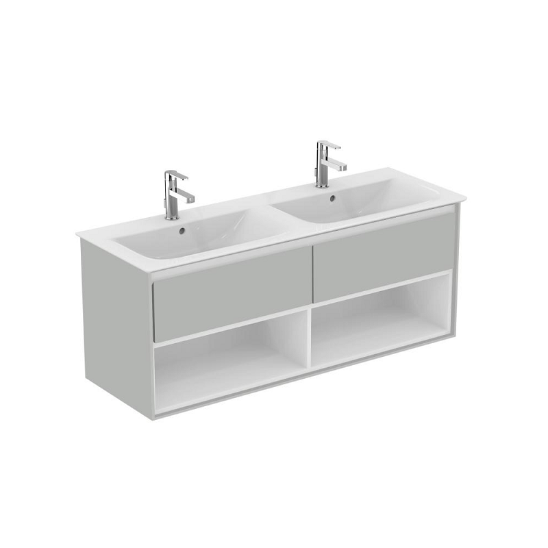 Ideal standard Meuble lavabo-plan double Connect Air 130x44x(H)517cm gris blanc mat E Kobleo