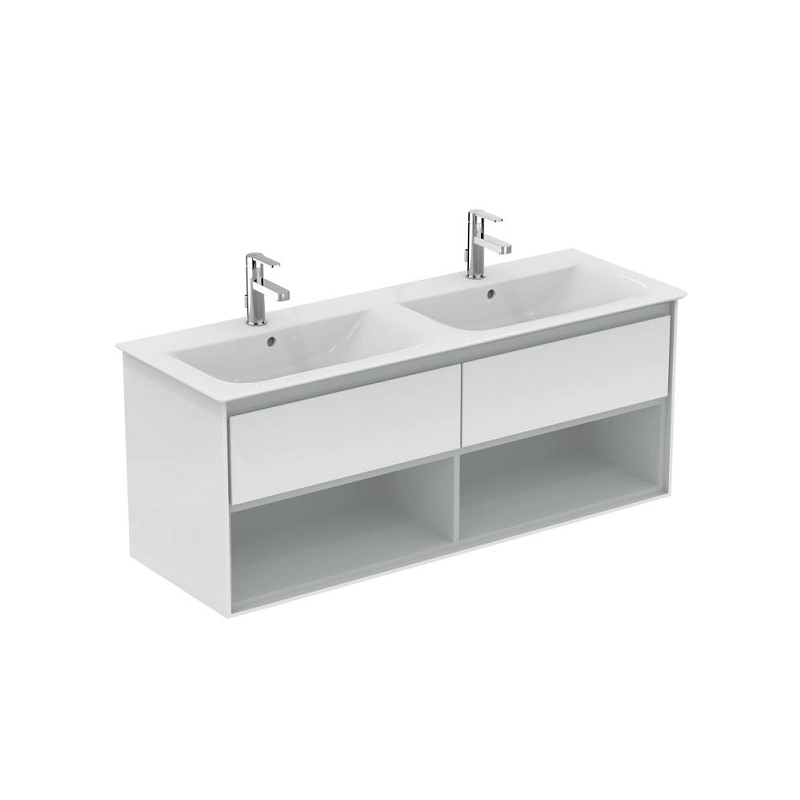 Ideal standard Meuble lavabo-plan double Connect Air 130x44x(H)517cm blanc laqué/gris Kobleo