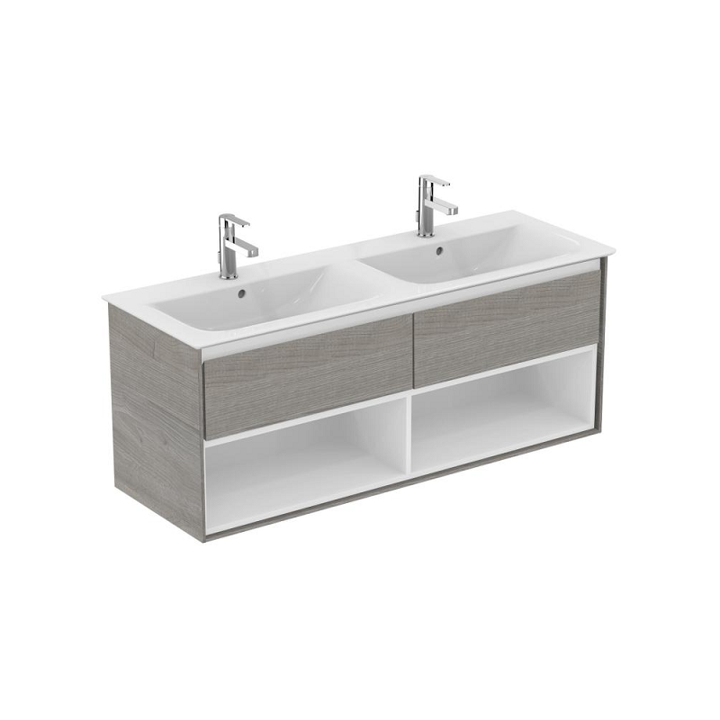 Ideal standard Meuble lavabo-plan double Connect Air 130x44x(H)517cm chêne grisé/blan Kobleo