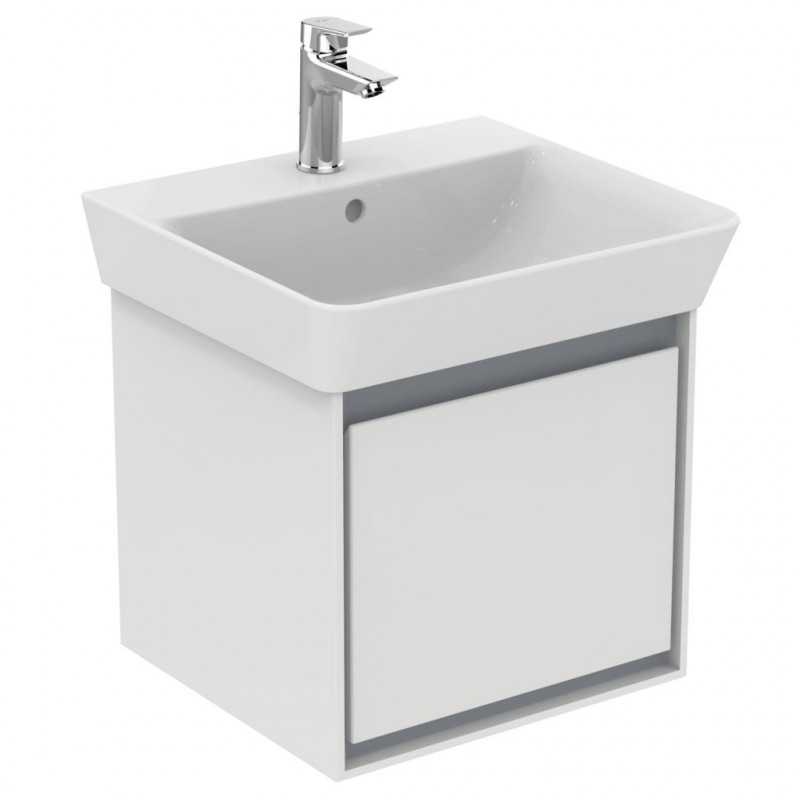 Ideal standard Meuble lavabo cube 435x402x40cm 1 tiroir Blanc laqué / Gris plume CONN Kobleo