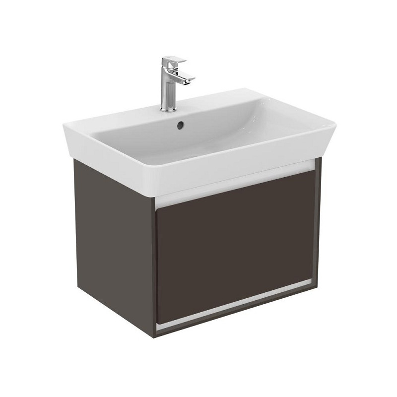 Ideal standard Meuble suspendu lavabo 48cm Cube 55 1 tiroir marron chocolat mat/blanc Kobleo