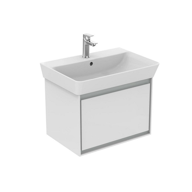 Ideal standard Meuble lavabo cube 535x409x40cm 1 tiroir Blanc laqué/ Gris plume mat C Kobleo