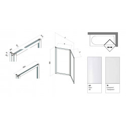 Samo Pare-bain deux panneaux repliables 126-128cm Ht135cm profilé blanc B13 Samo Kobleo