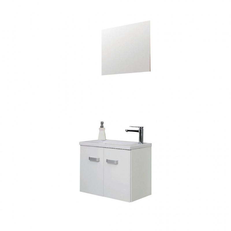 Ondée Meuble lave-mains suspendre 50cm brillant blanc 2 portes simple vasque Kobleo