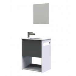 Ondée Meuble lave-mains suspendre 50cm gris blanc une porte plan céramique s Kobleo