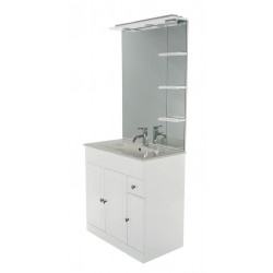 Ondée Meuble poser 120cm blanc brillant 3 portes un tiroir étagères latérale Kobleo