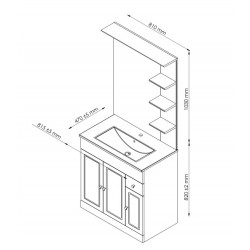 Ondée Meuble poser 80cm gris brillant 3 portes un tiroir étagères latérales  Kobleo