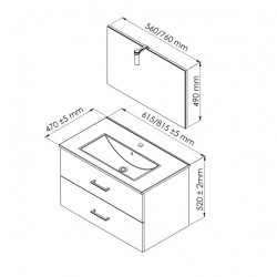 Ondée Meuble suspendre 80cm laqué blanc 2 tiroirs poignées porte-serviettes  Kobleo