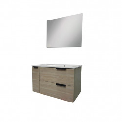 Ondée Meuble suspendre 90cm bois clair simpleVasque 2 tiroirs miroir simple  Kobleo