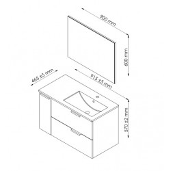 Ondée Meuble suspendre 90cm bois clair simpleVasque 2 tiroirs miroir simple  Kobleo