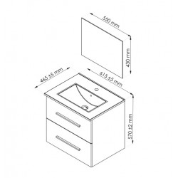 Ondée Meuble suspendre 60cm laquée brillant blanc 2 tiroirs plan céramique s Kobleo