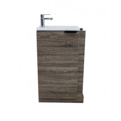 Ondée Meuble lave-mains poser 57 cm texture bois une porte étagères rangemen Kobleo
