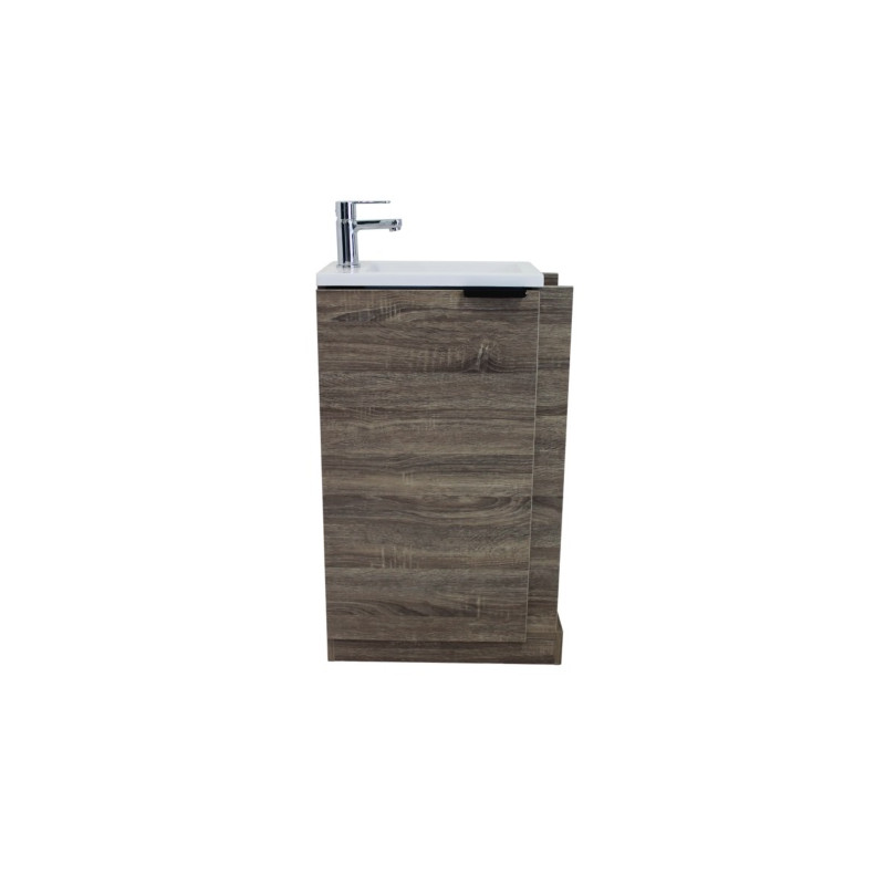 Ondée Meuble lave-mains poser 57 cm texture bois une porte étagères rangemen Kobleo