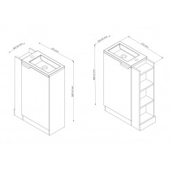 Ondée Meuble lave-mains poser 57 cm texture bois une porte étagères rangemen Kobleo