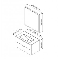 Ondée Meuble à suspendre 80 cm blanc brillant deux tiroirs et miroir assorti Kobleo