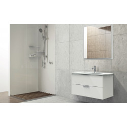 Ondée Meuble à suspendre 80 cm blanc brillant deux tiroirs et miroir assorti Kobleo