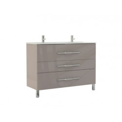 Ondée Meuble à poser 120 cm laqué brillant cachemire double vasque trois tir Kobleo
