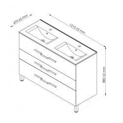 Ondée Meuble à poser 120 cm laqué brillant cachemire double vasque trois tir Kobleo
