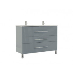 Ondée Meuble poser 120 cm laqué brillant gris cendré doubleVasque trois tiro Kobleo