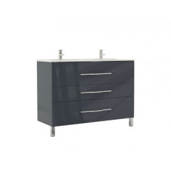 Ondée Meuble à poser 120 cm laqué brillant poivre double vasque trois tiroir Kobleo