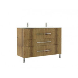 Ondée Meuble poser 120cm finition bois chêne rustique doubleVasque trois tir Kobleo