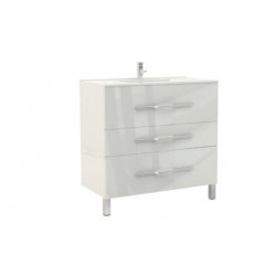 Ondée Meuble à poser 90 cm laqué brillant blanc simple vasque trois tiroirs  Kobleo