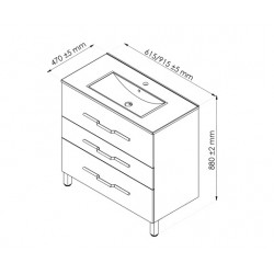 Ondée Meuble à poser 90 cm laqué brillant blanc simple vasque trois tiroirs  Kobleo