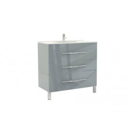 Ondée Meuble poser 90 cm laqué brillant gris cendré simpleVasque trois tiroi Kobleo