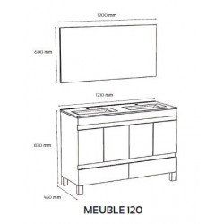 Ondée Meuble salle de bain blanc à poser 120cm portes+tiroirs livré monté LA Kobleo
